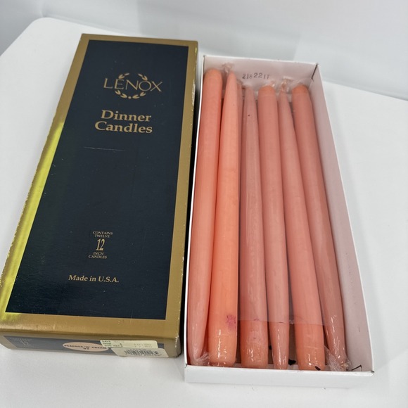 LENOX 12" Peaches N Cream Taper Dinner Candles Box Of 8 Vintage Unused With Box - Picture 1 of 4